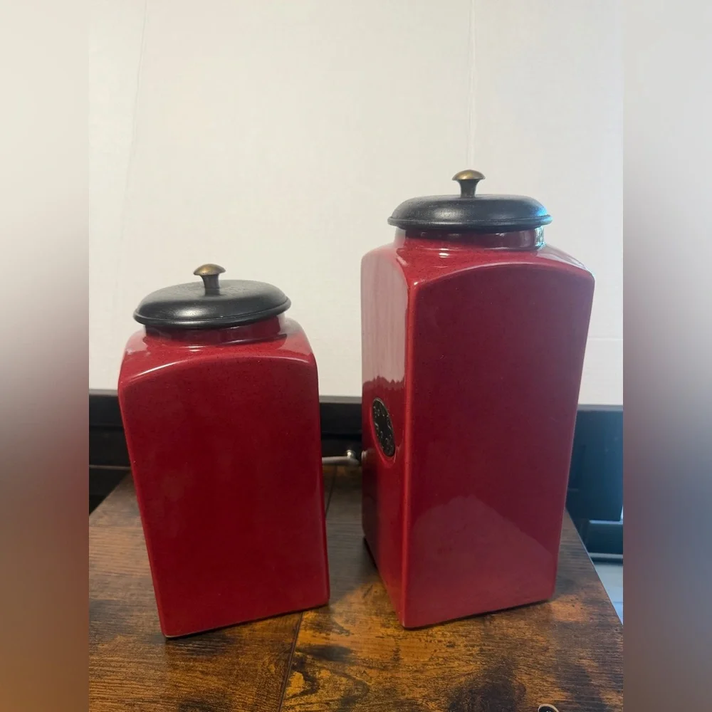 Pier 1 Rustic Brick Red Ceramic Canister Set of two.